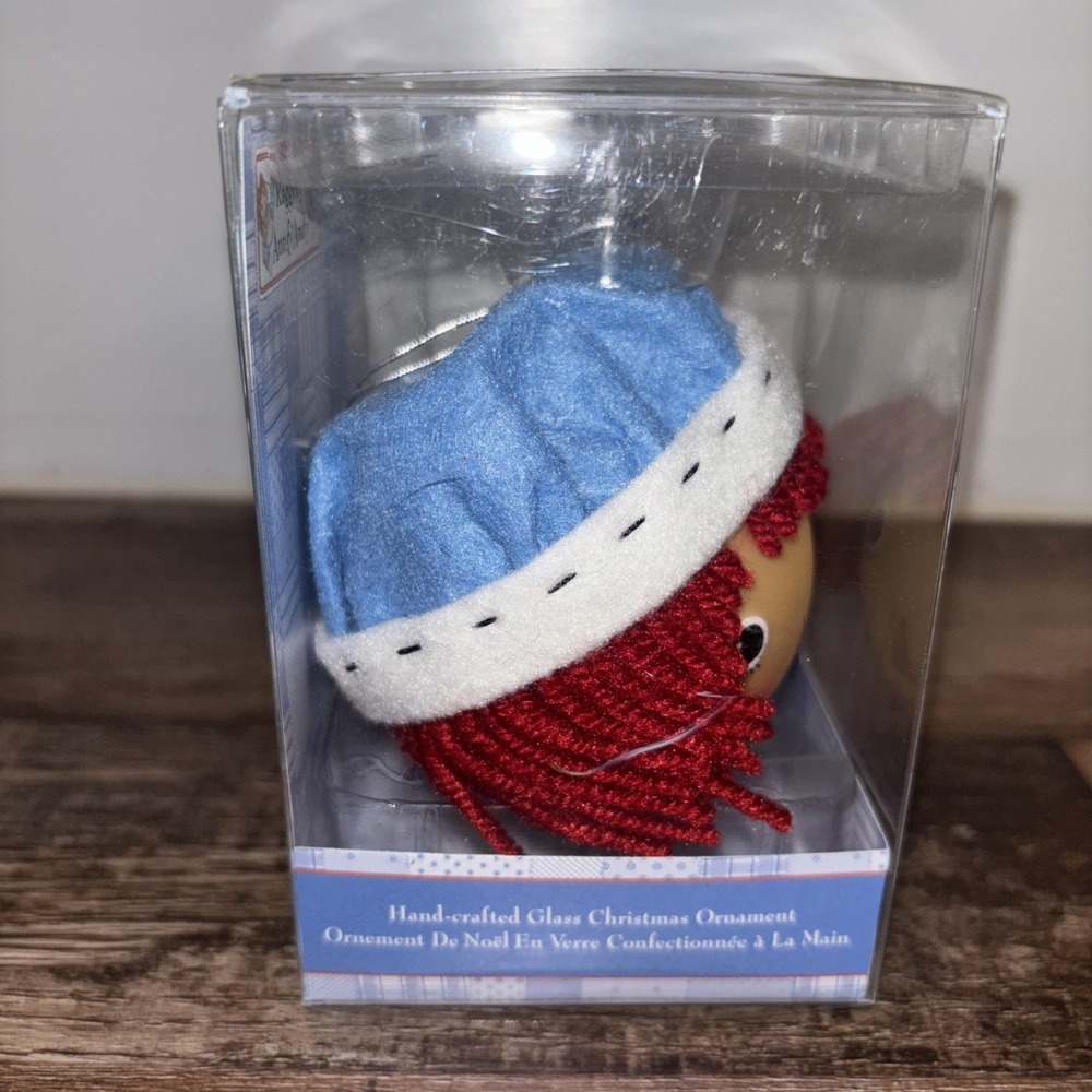 Kurt S. Adler Raggedy Andy Face Glass Christmas Ornament Yarn Hair NEW - Picture 4 of 5